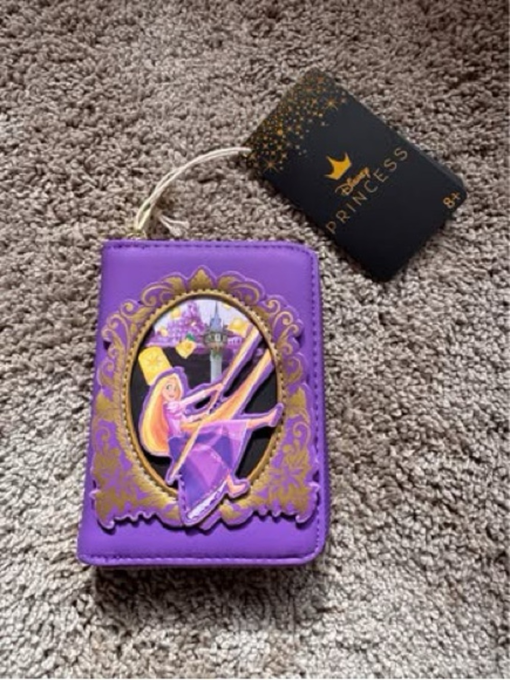 Loungefly Purple Rapunzel Zip Card Holder Wallet with Gold Accents